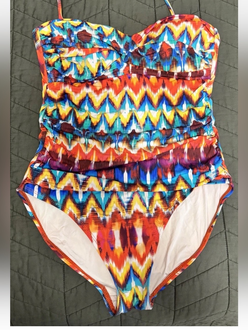 La Blanca Geometric Multicolor One Piece Swimsuit Adjustable Strap Ruched Size 8